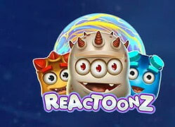 Bright colorful cartoon characters from Reactoonz slot game on a cosmic backgrou.